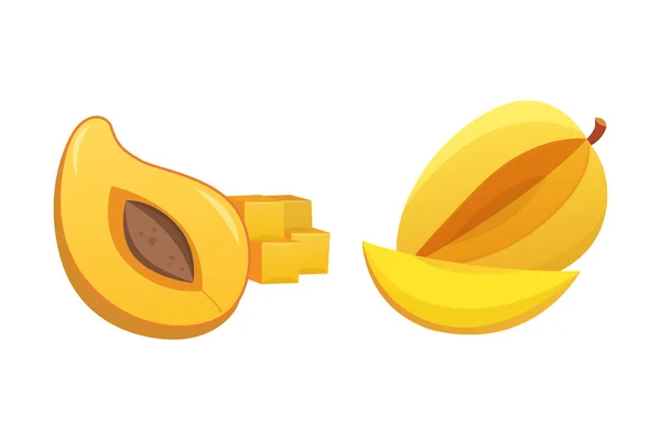 Манго желтые фрукты Изолированные векторные иллюстрации. Спелые свежие манго — стоковый вектор