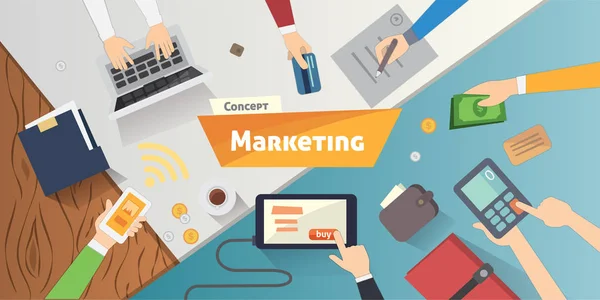 Vlakke design concepten voor Content Marketing, vinden van doelmarkt, Mobile Banking — Stockvector