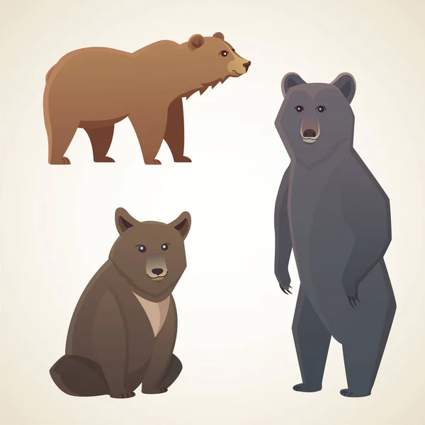 Ilustração com diferentes ursos isolados sobre fundo branco. Desenhos animados vetoriais e urso preto — Vetor de Stock