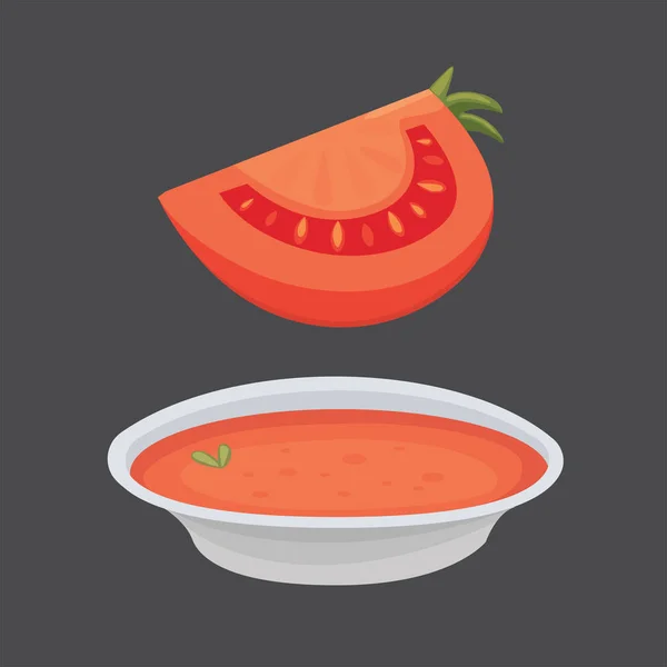 Coleção de tomates vermelhos frescos e ilustrações de vetor de sopa. Metade, fatia, tomate cereja . — Vetor de Stock