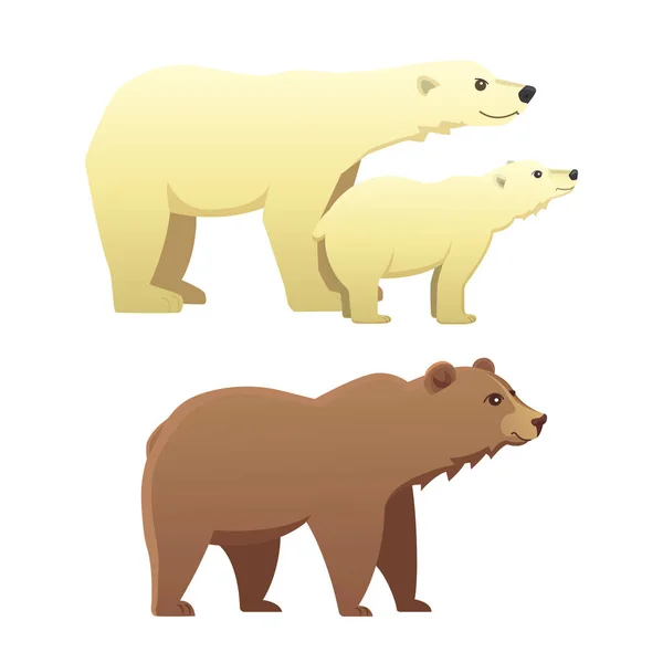 白い背景に分離された別の漫画のクマとコレクション。ベクター ブラウンと黒アメリカのクマ。セットの野生動物または動物園グリズリー. — ストックベクタ