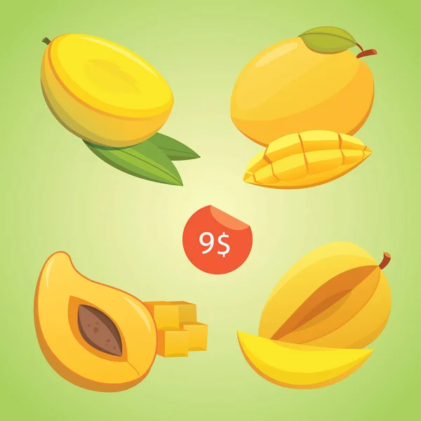 Ilustracja wektorowa na białym tle owoc mango żółty. Dojrzałe mango świeże — Wektor stockowy
