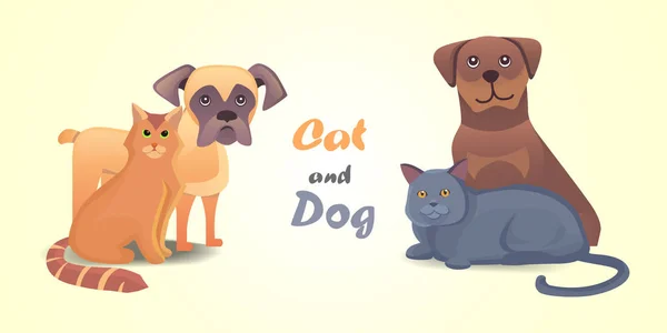 Mettre chat et chien ensemble personnages vectoriels de dessin animé. Meilleur ami animaux heureux. Fanny animaux domestiques belle illustration isolée — Image vectorielle