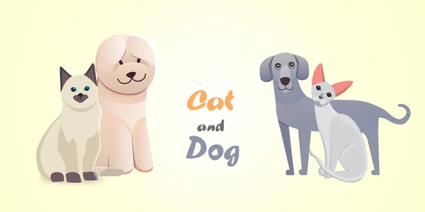 Sada kočka a pes spolu kreslené vektorové znaky. Nejlepší přítel happy domácí. Fanny krásné domácí zvířata izolována ilustrace — Stockový vektor