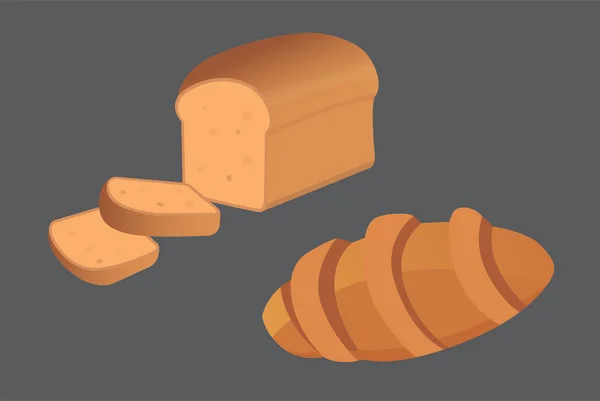 Farklı ekmek ve Unlu Mamüller çizimler vektör. Kahvaltı için çörek. izole ayarlanmış fırında yemek — Stok Vektör