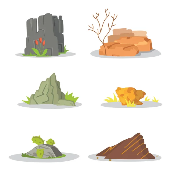 Jardín Rocas y piedras individuales o apiladas por daños. ilustración juego arte arquitectura diseño. conjunto de vectores de roca — Archivo Imágenes Vectoriales