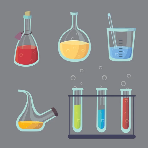 Conjunto de vectores - ensayo químico. Equipo experimental de laboratorio de química de diseño plano — Vector de stock