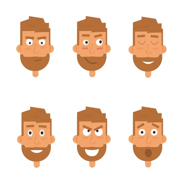 Businessman generation of various expressions. Emotions faces vector characters. Young man - joy, sadness, hurt, shock, , inspiration. Bearded face avatar — Stock Vector