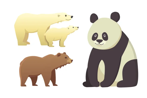 Collectie met verschillende cartoon beren geïsoleerd op een witte achtergrond. Vector broun en Amerikaanse zwarte beer. Wildlife of dierentuin grizzly. — Stockvector