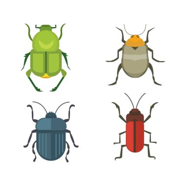 Böcekler düz stil vektör tasarım simgeler kümesi. Koleksiyon doğa böceği ve zooloji illüstrasyon karikatür. Hata simgesi yaban hayatı kavramı