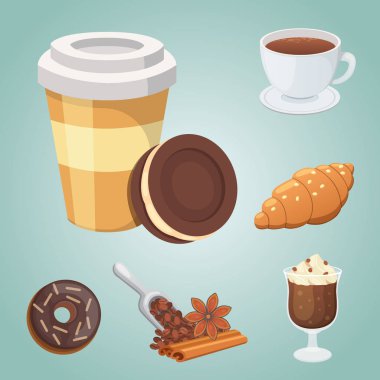 Bir fincan kahve, cappuccino, kahve ve çikolata yemek. Tatlı çöller zaman.