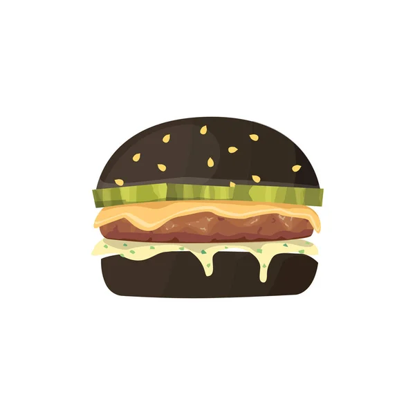 Burger cartone animato illustrazione fast food. hamburger nero — Vettoriale Stock