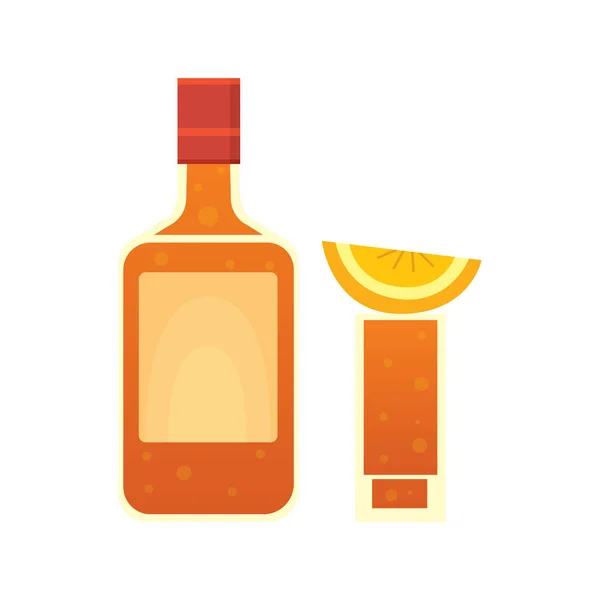 Стекло и бутылка текилы приглашают на вечеринку — стоковый вектор