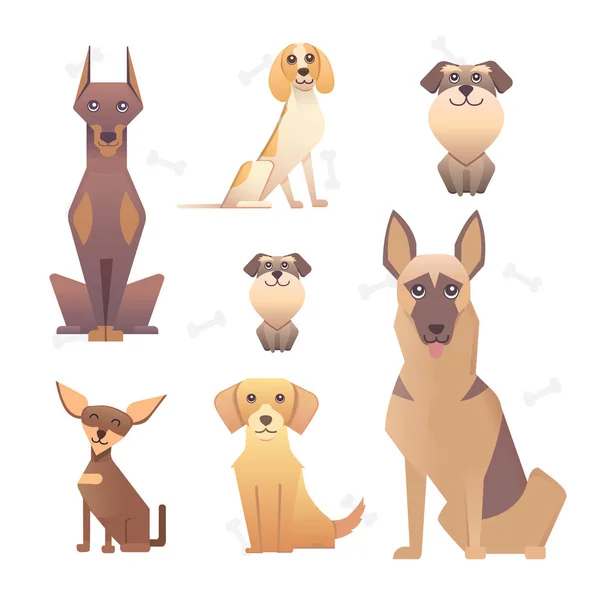 Groupe de chiens de race pure. Illustration pour des cours de dressage de chiens, page de destination de club de race et conception de site d'entreprise — Image vectorielle