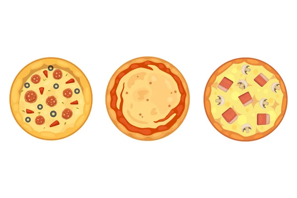 Тонко нарезанный пепперони популярная пицца. Доставка итальянской кухни и пиццы . — стоковый вектор