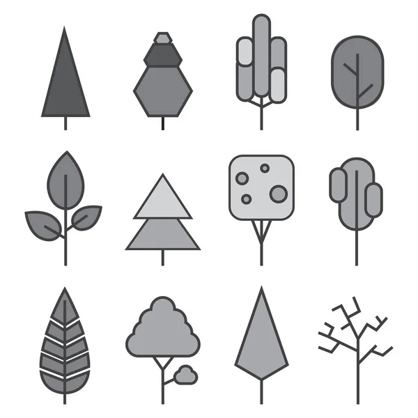 Conjunto de árboles de línea vectorial. Bosque iconos creativos — Archivo Imágenes Vectoriales