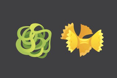 Vektör İtalyan makarna karikatür tarzı ayarlayın. Farklı türleri ve şekiller ile makarna.