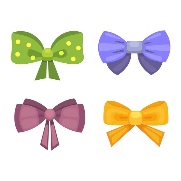 Cartone animato simpatici fiocchi regalo con nastri. colore farfalla cravatta — Vettoriale Stock