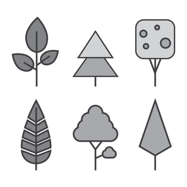 Conjunto de árboles de línea vectorial. Bosque iconos creativos — Archivo Imágenes Vectoriales