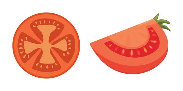 Samling av färska röda tomater och soppa vektor illustrationer. Hälften, slice, körsbärstomat. — Stock vektor