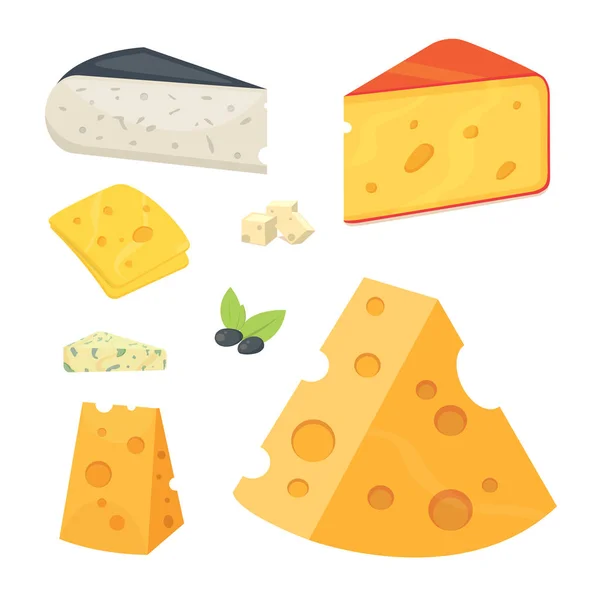 Tipi di formaggio in stile cartone animato icone vettoriali illustrazione . — Vettoriale Stock