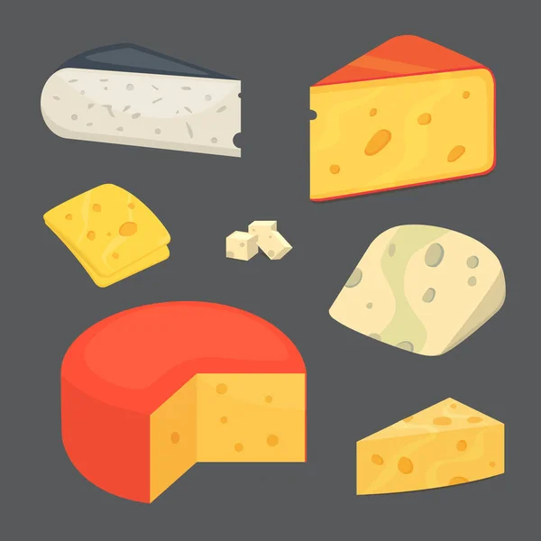 Tipos de queso. iconos de ilustración vectorial estilo de dibujos animados . — Vector de stock
