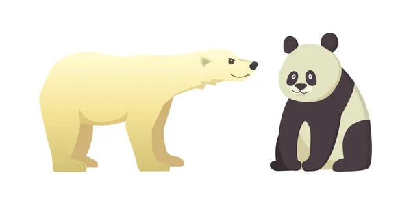 Coleção com diferentes ursos de desenhos animados isolados em fundo branco. Vetor branco urso polar e panda . — Vetor de Stock