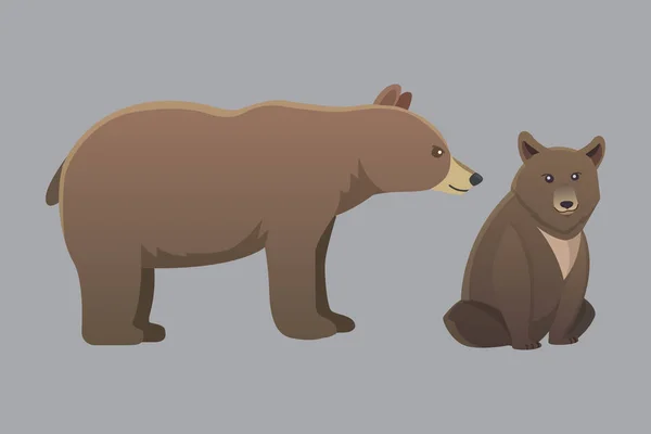 Coleção com diferentes ursos de desenhos animados isolados em fundo branco. Vector Broun e urso negro americano. Definir vida selvagem ou jardim zoológico grizzly . — Vetor de Stock