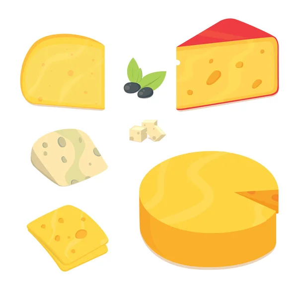 Tipos de queso en iconos de ilustración de vectores de estilo de dibujos animados . — Vector de stock