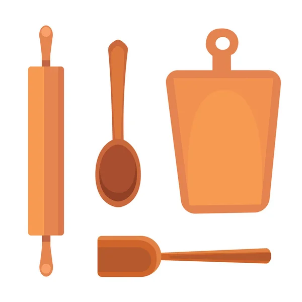 Vector uppsättning husgeråd. matlagning verktyg platt stil. koka utrustning isolerade objekt — Stock vektor