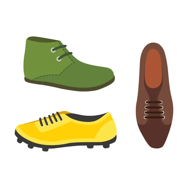 Homme chaussures de saison en style plat. Bottes homme isolé set vectoriel illustration — Image vectorielle