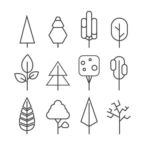 Conjunto de árboles de línea vectorial. Bosque iconos creativos — Vector de stock