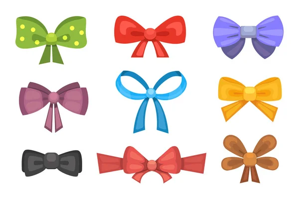 Cartoon cute gift bows with ribbons. color butterfly tie — Stock Vector