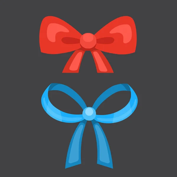 Arcs de cadeau mignon de bande dessinée avec des rubans. cravate papillon couleur — Image vectorielle