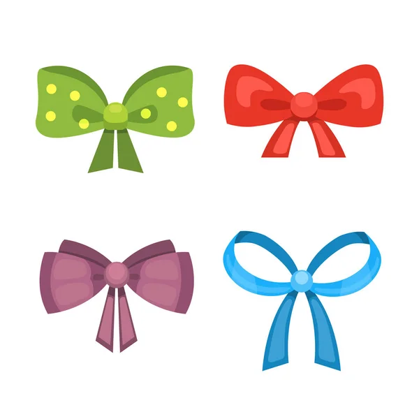 Dibujos animados arco de regalo lindo con cintas. color mariposa lazo — Vector de stock