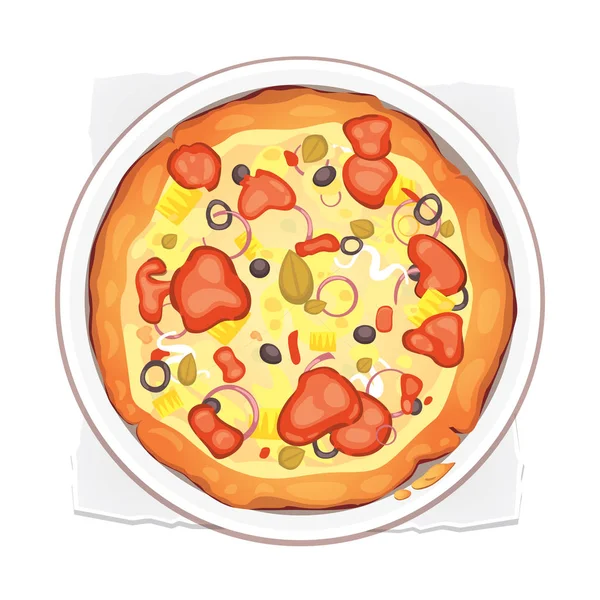Λεπτές φέτες πεπερόνι είναι μια δημοφιλής πίτσα. Ιταλική παράδοση μαγείρων και πίτσες. — Διανυσματικό Αρχείο