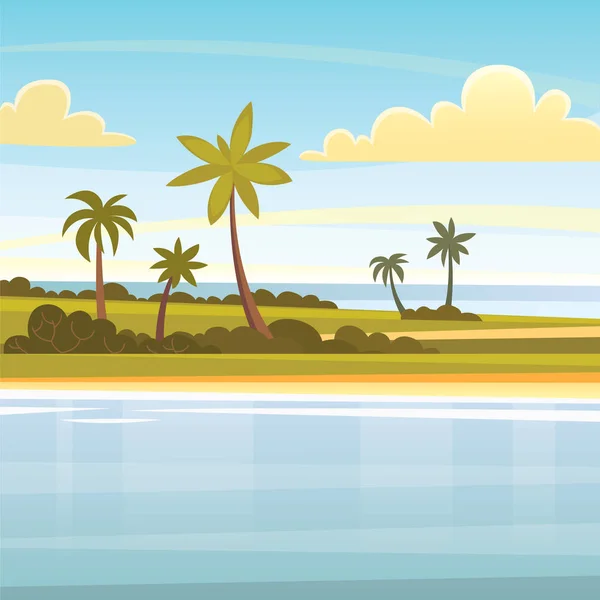 Summer tropical background with palms, sky and sunset. beach landscape — Stock Vector