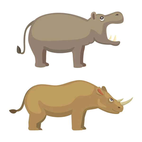 Dibujos animados divertido rinoceronte y vector de hipopótamo ilustración — Archivo Imágenes Vectoriales
