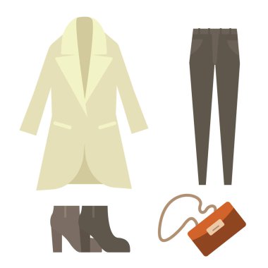 Bayan giyim ayarlayın. Sonbahar kış koleksiyonu ayakkabı.