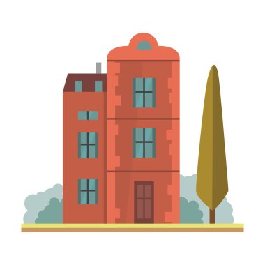 Evi çizgi film vektör çizim. Yalıtılmış bina şehir.