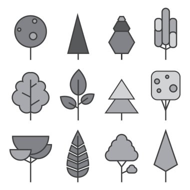 Ayarla vektörünü ağaçlar satır. Orman yaratıcı simgeler