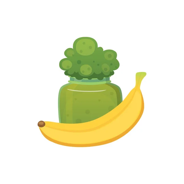 Frukt ekologisk broccoli sylt och smoothie med banan vektorillustration. — Stock vektor