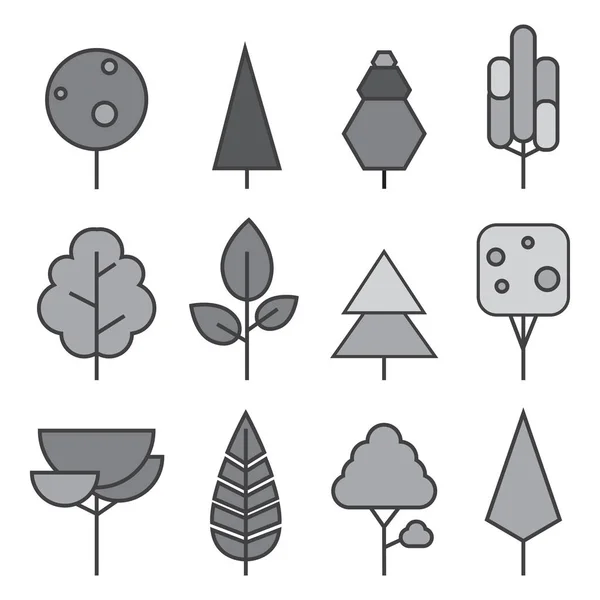 Набор векторных прямых Деревья. Лесные креативные иконы — стоковый вектор