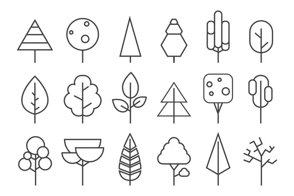 Conjunto de árboles de línea vectorial. Bosque iconos creativos — Vector de stock