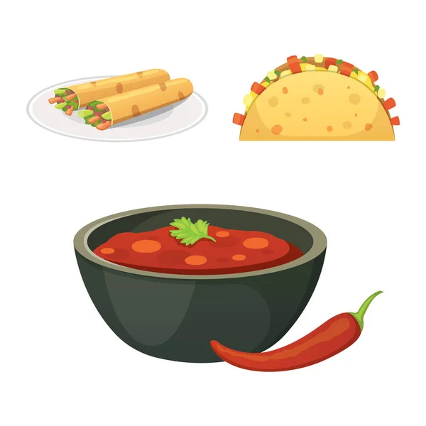 Masakan Meksiko kartun piring ilustrasi ditetapkan - Stok Vektor