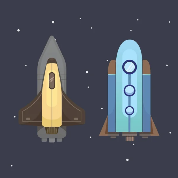 Rocket ship in cartoon style. New Businesses Innovation Development Flat Design Icons Template. Space ships illustrations set. — Stock Vector