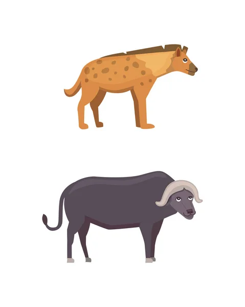 Buffalo a hyena safari, samostatný obrázek. — Stockový vektor