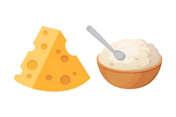 Productos lácteos ecológicos frescos con queso . — Vector de stock