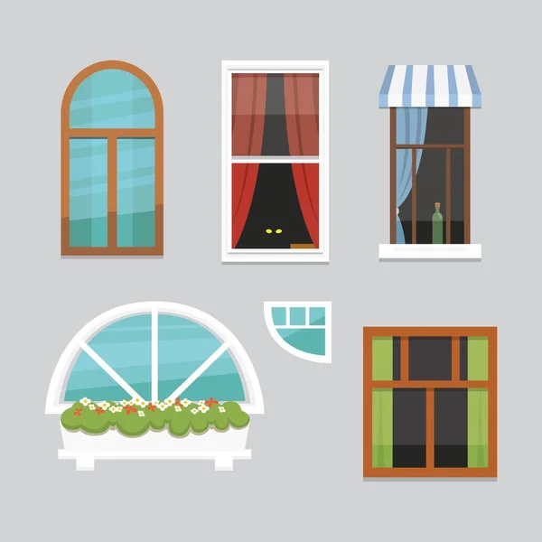 Drucken unterschiedlicher Innenfenster in verschiedenen Formen Vektorillustration. Architektur-Design Außen- oder Außenansicht, Gebäude-und Wohnthema — Stockvektor