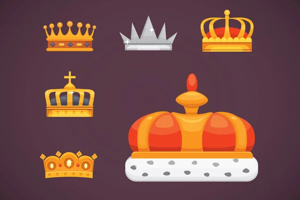 Kolekce koruna ikon ocenění vítězů, šampionů, vedení. Královský král, královna, princezna korun. — Stockový vektor